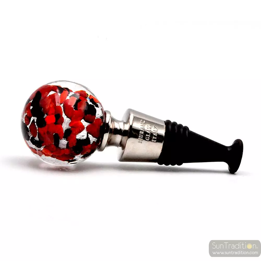 Red, black and silver murano glass bottle cap