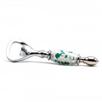 Witte, groene en zilveren flesopener in murano glas