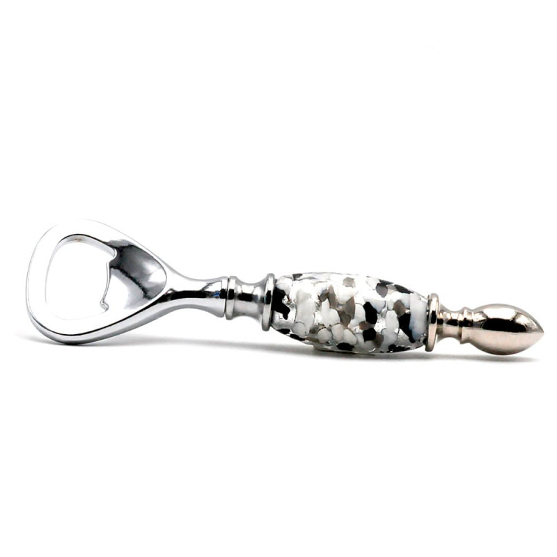 Black and white bottle opener made of murano glass