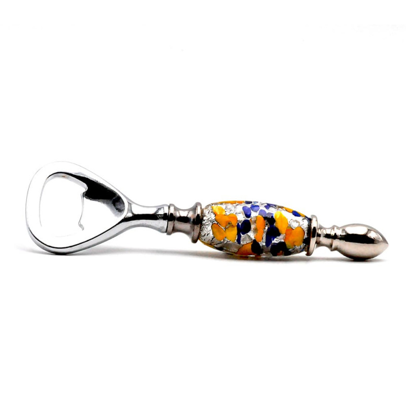 Blue, yellow and silver bottle opener in murano glass