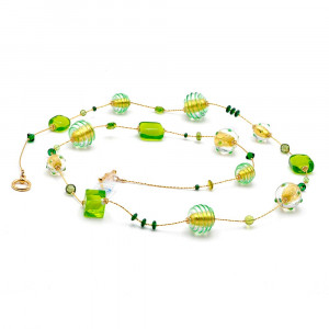 Jojo lang groen en goud - choker ketting lange groene murano glas van venetië