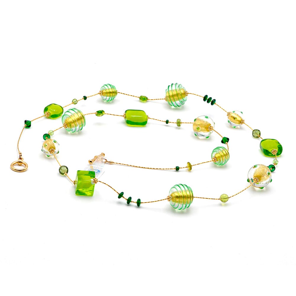Choker necklace long green murano glass of venice