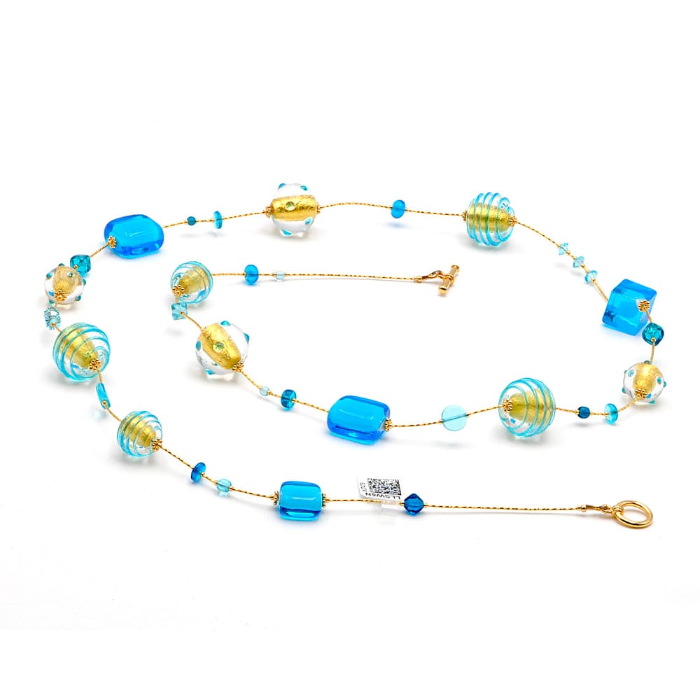Choker necklace long blue murano glass of venice