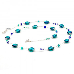 Sautoir collier bleu en veritable verre de murano de venise