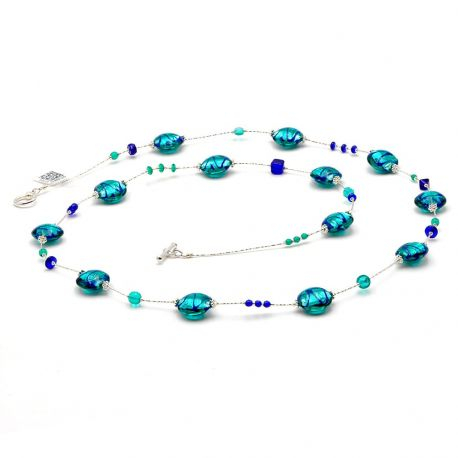Collar azul sautoir en cristal de murano real de venecia
