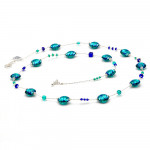 Collana blu e argento lunga autentico vetro di murano di venezia