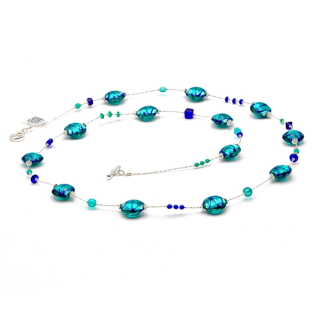 Blue murano glass long necklace genuine from venice