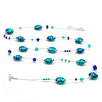 Long blue murano glass necklace genuine from venice