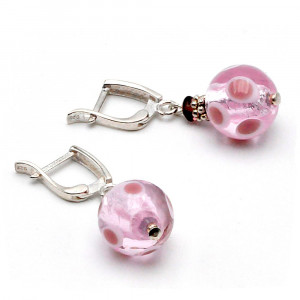 Galaxy lila - pendientes gancho cerrado plata lila en verdadero cristal de murano venecia