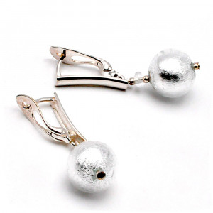 Ball silver - silver lever back earrings genuine venice murano glass