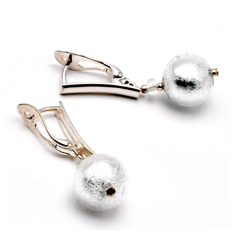 Ball plata - aretes en verdadero cristal de murano de venecia