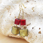 Boucles d'oreilles verre murano rouge et vert