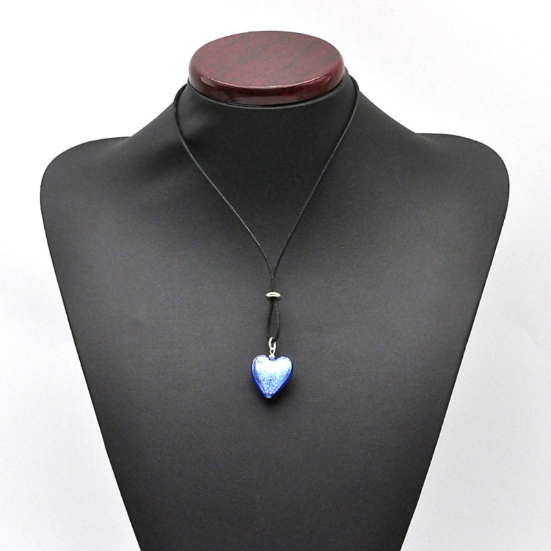 Pendentif en verre de murano coeur bleu