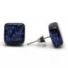 Stud square blue and black earrings genuine glass of murano from venice