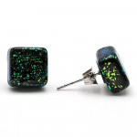 Stud square green and black earrings in genuine murano glass from venice