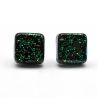 Stud square green and black earrings in genuine murano glass from venice