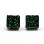 Oorbelen square stud groen en zwart in originele murano glas