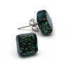 Stud square green and black earrings in genuine murano glass from venice