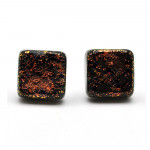 Stud square gold copper earrings and black in genuine murano glass from venice