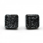 Stud square silver and black earrings in genuine murano glass from venice