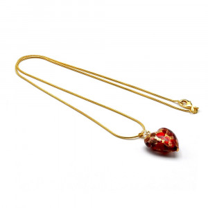 Colgante en plata 925 chapado oro 18k y corazón rojo y oro de cristal de murano