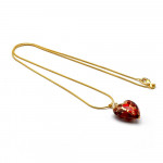 Hanger in 925 zilver plate en het gouden hart van murano-glas rood en goud