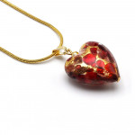 Ciondolo in argento 925 piatto d'argento e cuore d'oro in vetro di murano rosso e oro