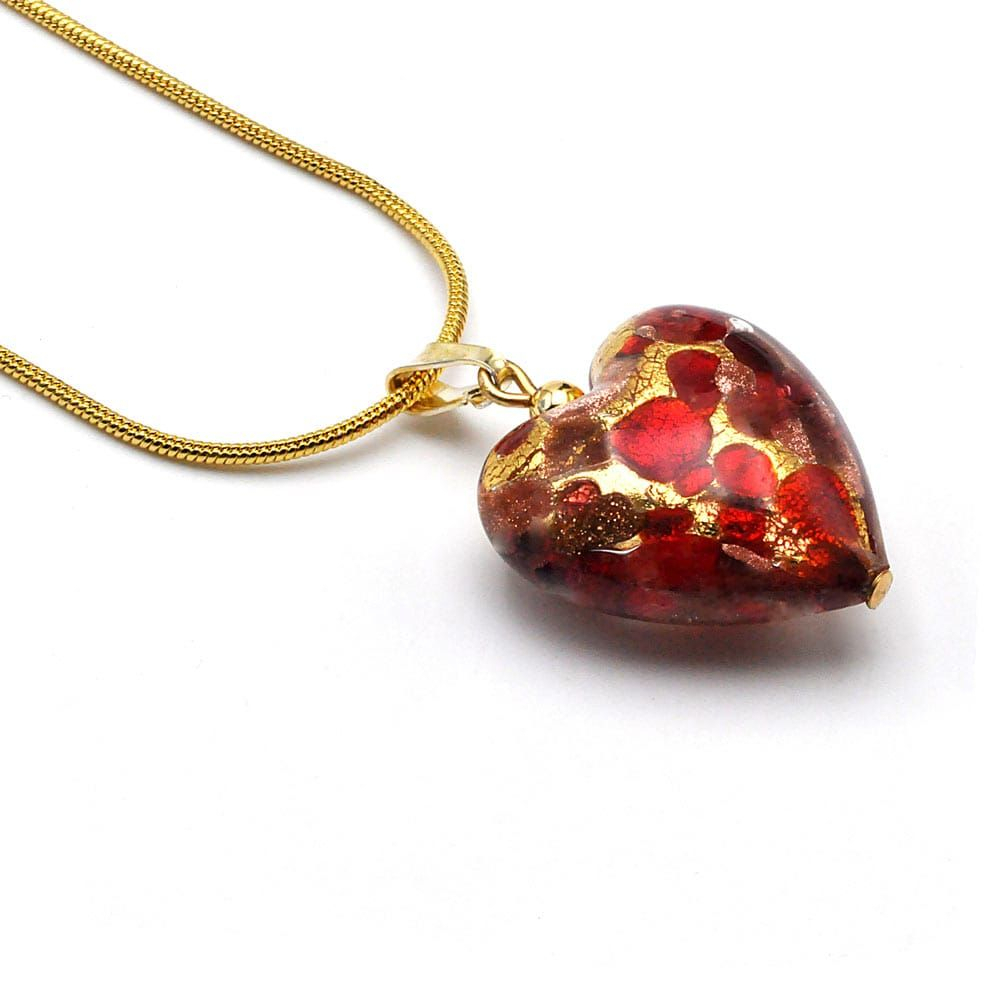PENDANT IN 925 SILVER PLATE AND GOLD HEART MURANO GLASS RED AND GOLD