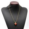 Pendant in 925 silver plate and gold heart murano glass red and gold