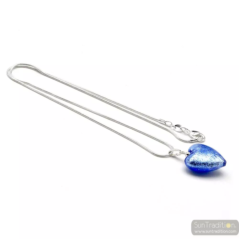 Pendant in silver 925 and heart murano glass blue