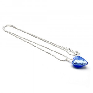 Pendentif en argent 925 et coeur en verre de murano bleu