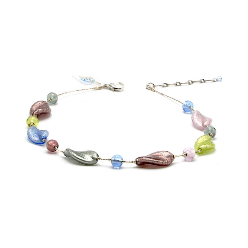 Collier en verre de murano argent multicolore