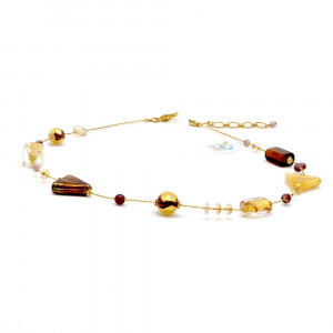 Asteroide amber - amber murano glass necklace gold genuine murano glass