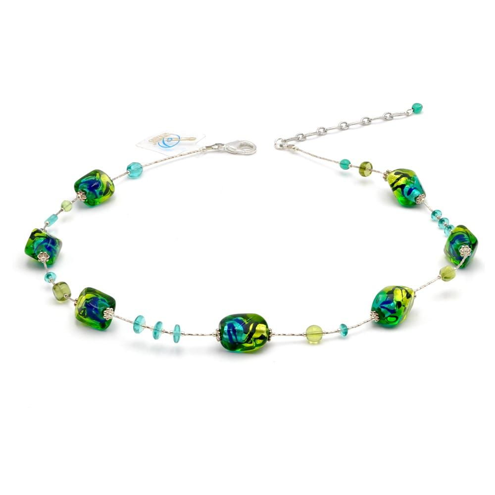 Sasso bicolore vert - collier en verre de murano vert et bleu