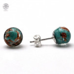 Stud green emerald and aventurine earrings in genuine murano glass from venice