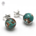 Stud green emerald and aventurine earrings in genuine murano glass from venice