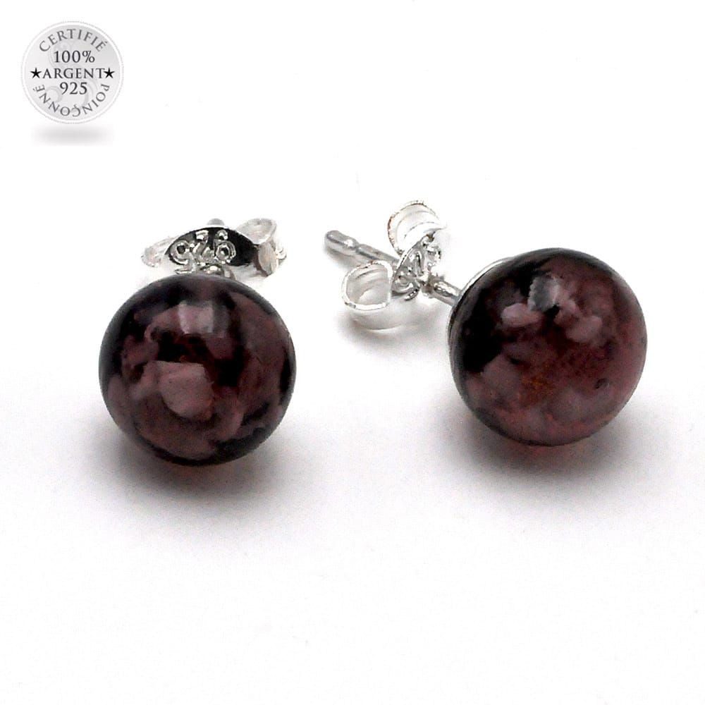 Stud amethyst earrings in genuine murano glass from venice
