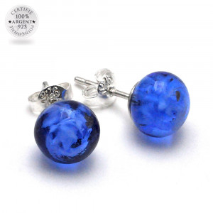 Boucles d'oreilles clou bleu marine en veritable verre de murano de venise