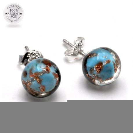 Blue turquoise and aventurine stud earrings in genuine murano glass from venice