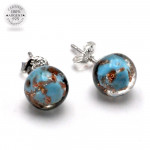 Boucles d'oreilles clou bleu turquoise et aventurine en veritable verre de murano de venise