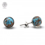 Boucles d'oreilles clou bleu turquoise et aventurine en veritable verre de murano de venise