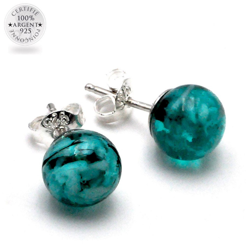 Pendientes de perno verde esmeralda y negro genuino cristal de murano de venecia