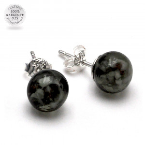 Boucles d'oreilles clou gris et blanc en veritable verre de murano de venise