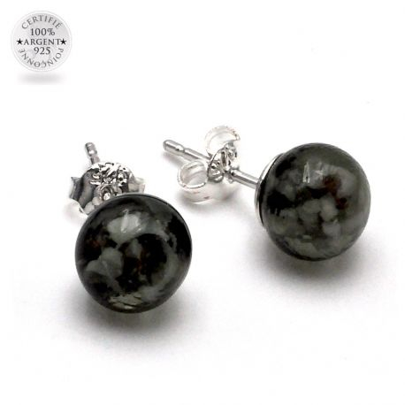 Gray and white stud earrings genuine murano glass of venice