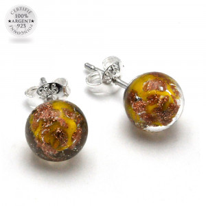 Pendientes de perno amarillo y aventurina en auténtico cristal de murano de venecia