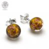Yellow and aventurine stud earrings in genuine murano glass from venice