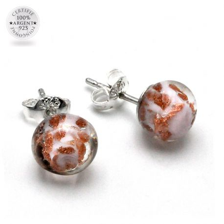 Pink and aventurine stud earrings genuine murano glass from venice