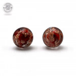 Boucles d'oreilles clou rouge et aventurine en veritable verre de murano de venise