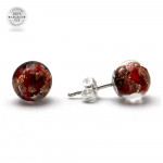 Boucles d'oreilles clou rouge et aventurine en veritable verre de murano de venise