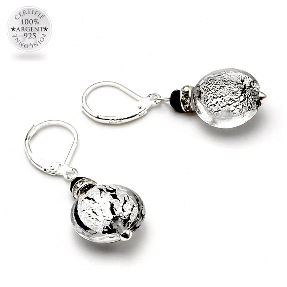 Pastiglia zilveren crepato - leverback oorbellen zilveren echt glazen murano glazen sieraden uit venetië